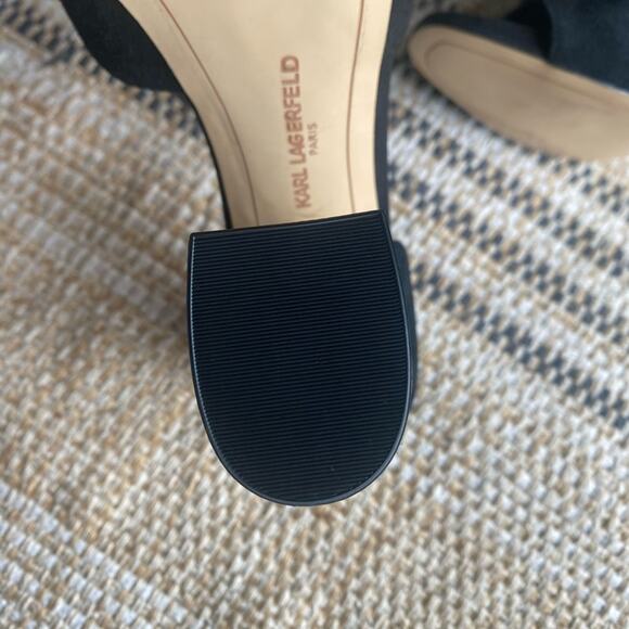 Black Karl‎ Lagerfeld suede block open toe heel sandals stunning 10 / 41 - Picture 7 of 8